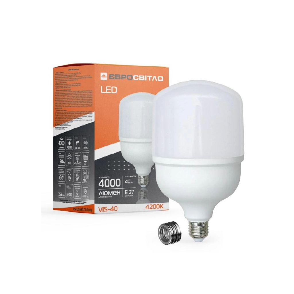 Лампочка Євросвітло 40Вт 4200К (VIS-40-E40/E27) - фото 2 Лампочка Євросвітло 40Вт 4200К (VIS-40-E40/E27) - фото 2