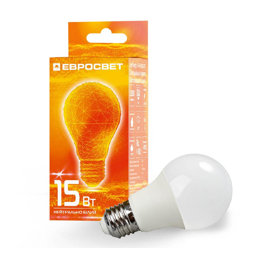Лампочка Євросвітло 15Вт 4200К A-15-4200-27 Е27 Лампочка Євросвітло 15Вт 4200К A-15-4200-27 Е27