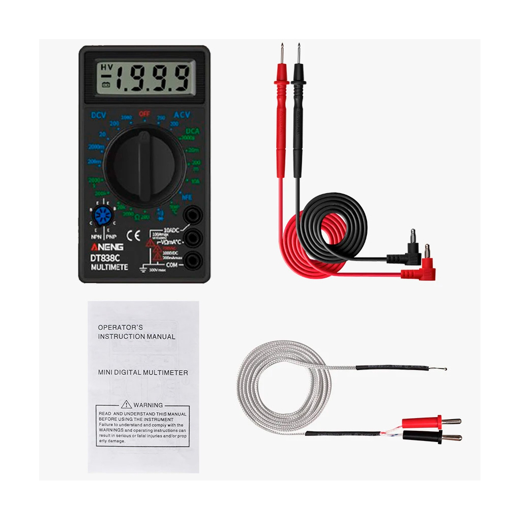Цифровий мультиметр ANENG AN-DT838C, V, A, R, C, функція hFE (AN-DT838C) - фото 2 Цифровий мультиметр ANENG AN-DT838C, V, A, R, C, функція hFE (AN-DT838C) - фото 2