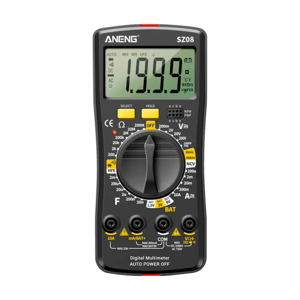 Цифровий мультиметр ANENG SZ08, V, A, R, C, T, F, функція hFE (SZ08) - фото 1