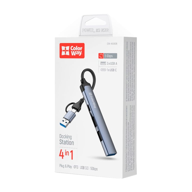 Концентратор ColorWay USB-A/USB-C 4-in-1 USB2.0х2/USB3.0/USB-C2.0 (CW-HUB06) - фото 7