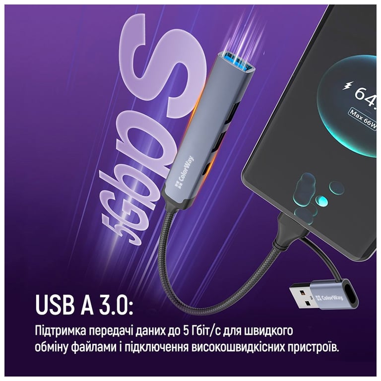Концентратор ColorWay USB-A/USB-C 4-in-1 USB2.0х2/USB3.0/USB-C2.0 (CW-HUB06) - фото 9