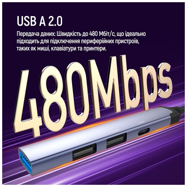 Концентратор ColorWay USB-A/USB-C 4-in-1 USB2.0х2/USB3.0/USB-C2.0 (CW-HUB06) - фото 10