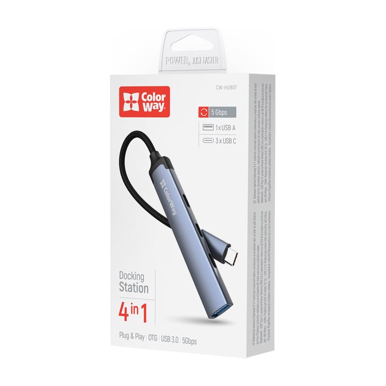Концентратор ColorWay USB-C 4-in-1 USB-C2.0х3/USB3.0 (CW-HUB07) - фото 7