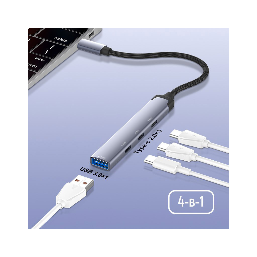 Концентратор ColorWay USB-C 4-in-1 USB-C2.0х3/USB3.0 (CW-HUB07) - фото 8 Концентратор ColorWay USB-C 4-in-1 USB-C2.0х3/USB3.0 (CW-HUB07) - фото 8