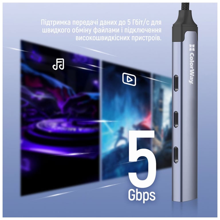 Концентратор ColorWay USB-C 4-in-1 USB-C2.0х3/USB3.0 (CW-HUB07) - фото 9