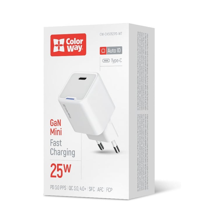 Зарядний пристрій ColorWay GaN Mini 25W PD Port PPS USB-C white (CW-CHS052PD-WT) - фото 4