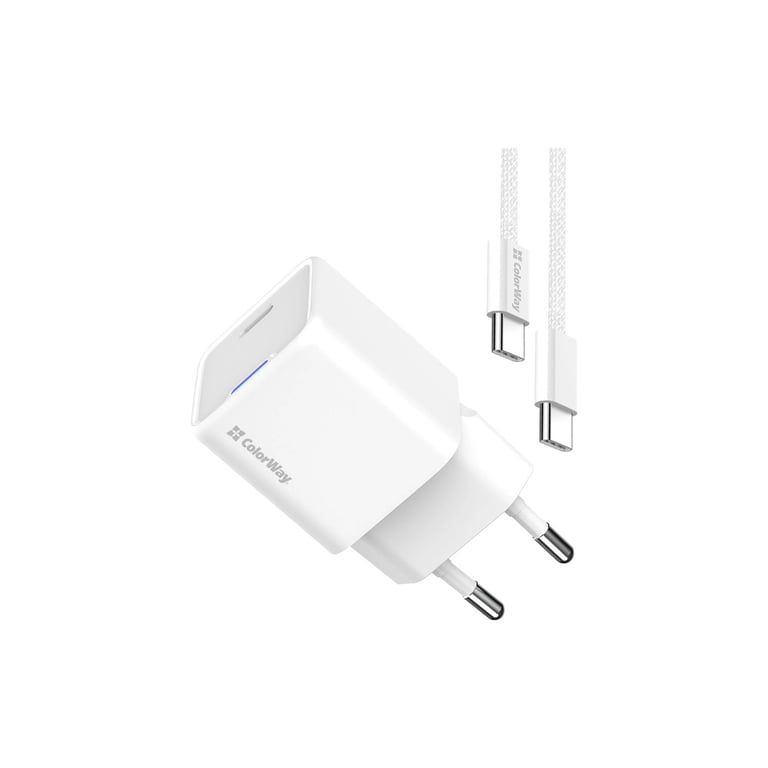 Зарядний пристрій ColorWay GaN Mini 25W PD Port PPS USB-C white cable Type-C (CW-CHS052PDC-WT) - фото 3