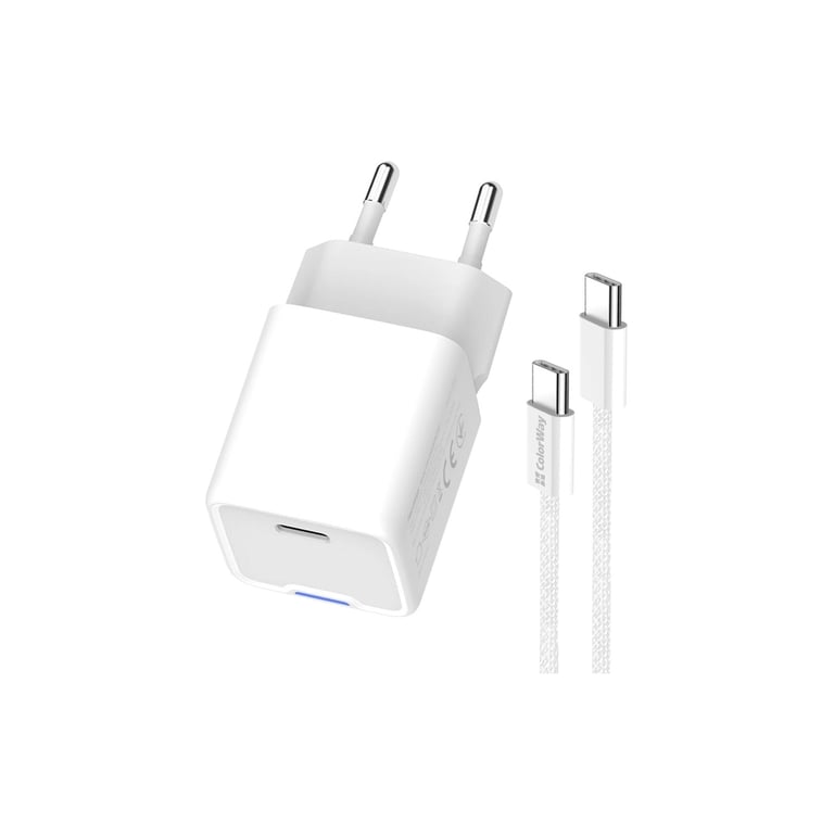 Зарядний пристрій ColorWay GaN Mini 25W PD Port PPS USB-C white cable Type-C (CW-CHS052PDC-WT) - фото 5