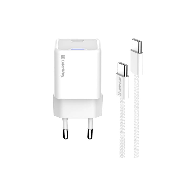 Зарядний пристрій ColorWay GaN Mini 25W PD Port PPS USB-C white cable Type-C (CW-CHS052PDC-WT) - фото 6