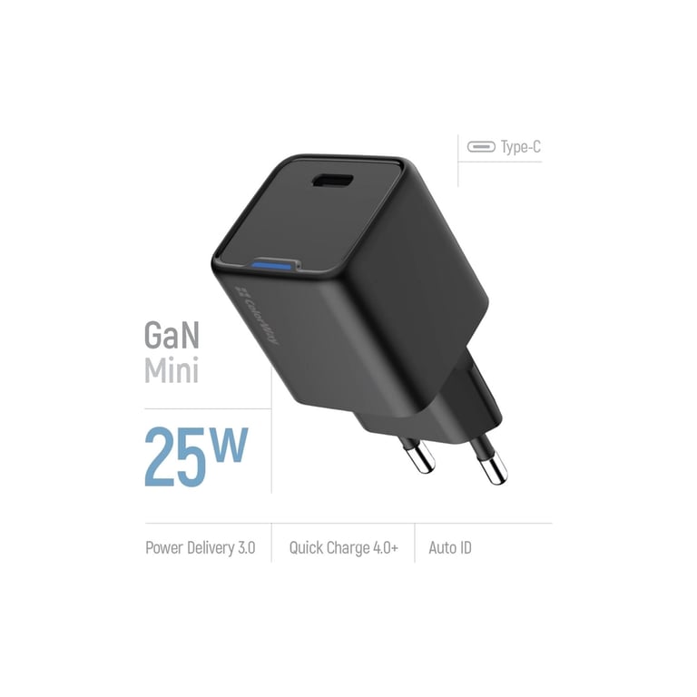 Зарядний пристрій ColorWay GaN Mini 25W PD Port PPS USB-C black (CW-CHS052PD-BK) - фото 7
