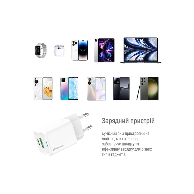 Зарядний пристрій ColorWay GaN Mini 30W PD Port PPS USB (Type-C PD + USB QC4.0) white (CW-CHS053PD-WT) - фото 4