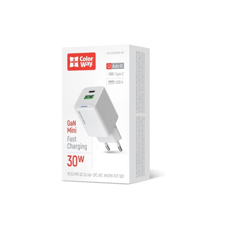 Зарядний пристрій ColorWay GaN Mini 30W PD Port PPS USB (Type-C PD + USB QC4.0) white (CW-CHS053PD-WT) - фото 7