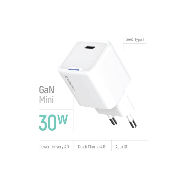 Зарядний пристрій ColorWay GaN Mini 30W PD Port PPS USB-C white (CW-CHS054PD-WT) - фото 7