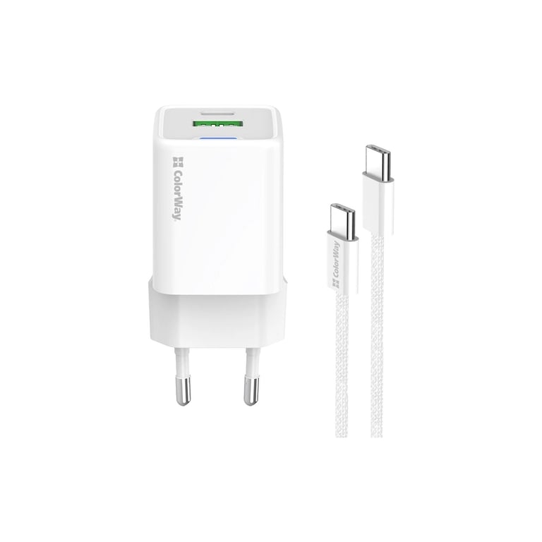 Зарядний пристрій ColorWay GaN Mini 35W PD Port PPS USB (Type-C PD + USB QC4.0) cable Type-C (CW-CHS055PDC-WT) - фото 3