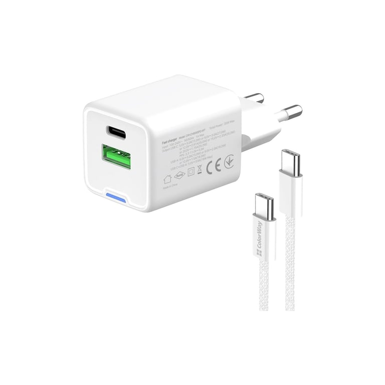 Зарядний пристрій ColorWay GaN Mini 35W PD Port PPS USB (Type-C PD + USB QC4.0) cable Type-C (CW-CHS055PDC-WT) - фото 6