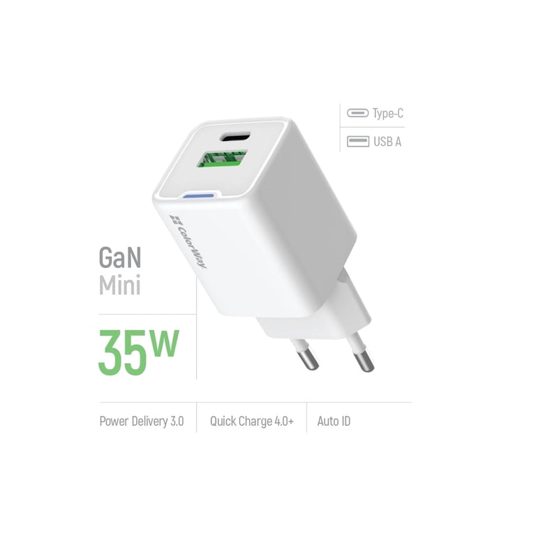 Зарядний пристрій ColorWay GaN Mini 35W PD Port PPS USB (Type-C PD + USB QC4.0) white (CW-CHS055PD-WT) - фото 8