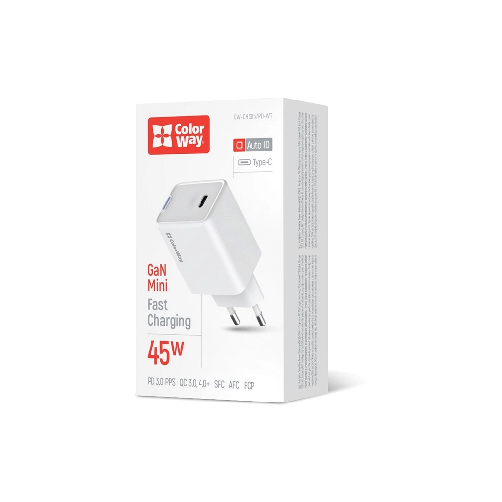 Зарядний пристрій ColorWay GaN Mini 45W PD Port PPS USB-C white (CW-CHS057PD-WT) - фото 7 Зарядний пристрій ColorWay GaN Mini 45W PD Port PPS USB-C white (CW-CHS057PD-WT) - фото 7