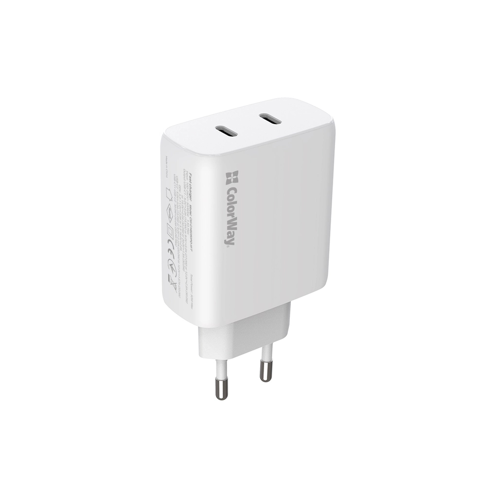 Зарядний пристрій ColorWay GaN Mini 50W PD Port PPS USB (Type-C PD 30W + Type-C PD 20W) white (CW-CHS050PD-WT) - фото 1