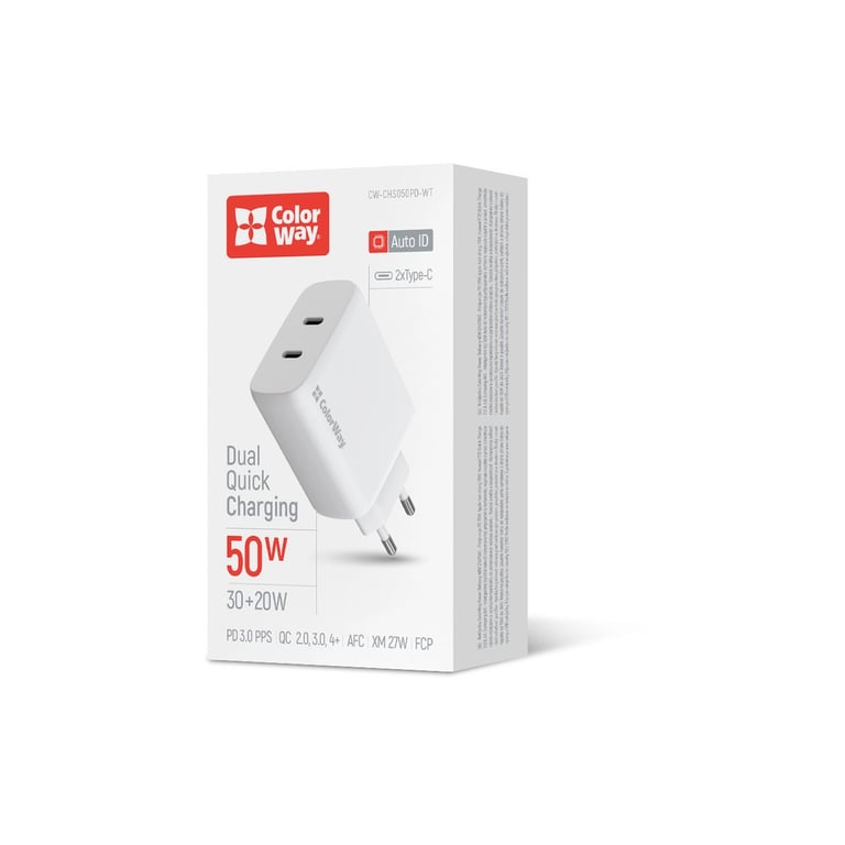 Зарядний пристрій ColorWay GaN Mini 50W PD Port PPS USB (Type-C PD 30W + Type-C PD 20W) white (CW-CHS050PD-WT) - фото 7