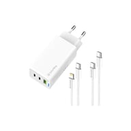 Зарядний пристрій ColorWay GaN Mini 65W PD Port PPS USB (USB-2C1A) cable Type-C&Lightning (CW-CHS058PDCL-WT) - фото 1