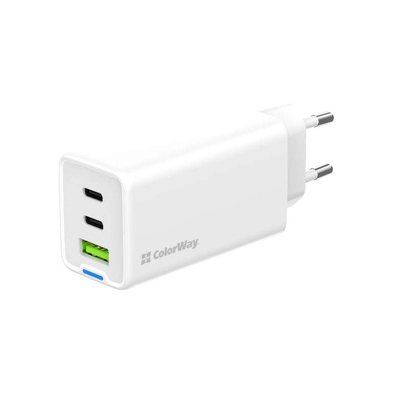 Зарядний пристрій ColorWay GaN Mini 65W PD Port PPS USB (USB-2C1A) white (CW-CHS058PD-WT) - фото 1