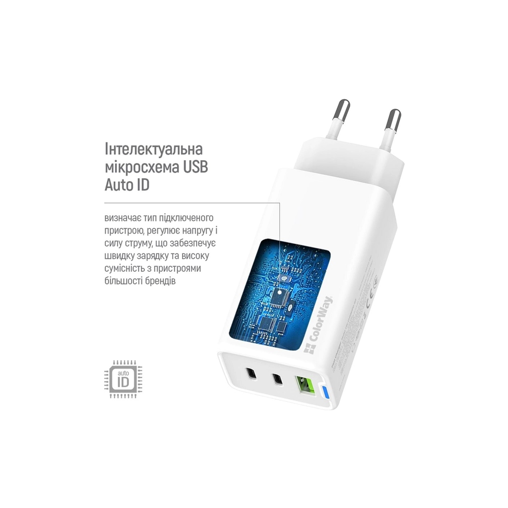 Зарядний пристрій ColorWay GaN Mini 65W PD Port PPS USB (USB-2C1A) white (CW-CHS058PD-WT) - фото 11 Зарядний пристрій ColorWay GaN Mini 65W PD Port PPS USB (USB-2C1A) white (CW-CHS058PD-WT) - фото 11