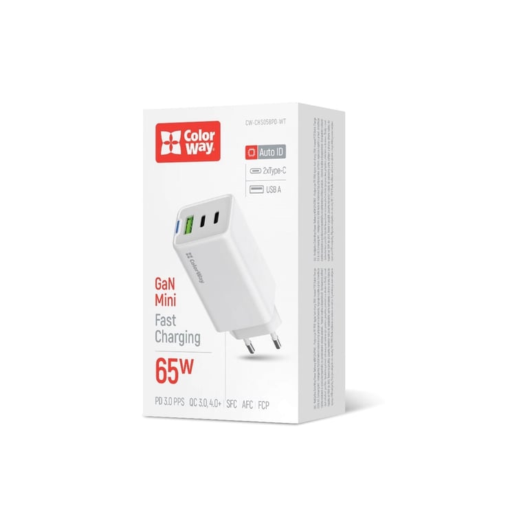 Зарядний пристрій ColorWay GaN Mini 65W PD Port PPS USB (USB-2C1A) white (CW-CHS058PD-WT) - фото 7