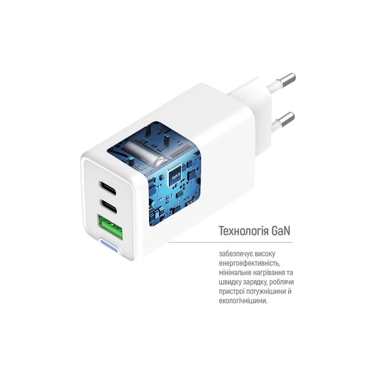 Зарядний пристрій ColorWay GaN Mini 65W PD Port PPS USB (USB-2C1A) white (CW-CHS058PD-WT) - фото 9