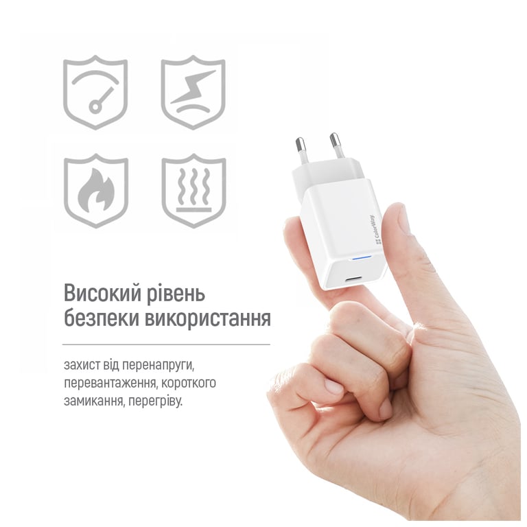 Зарядний пристрій ColorWay GaN Mini 65W PD Port PPS USB-C white (CW-CHS049PD-WT) - фото 4