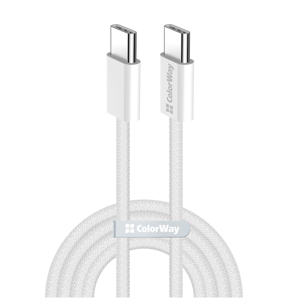 Дата кабель USB-C to USB-C 2.0m (braided cotton) (PD Fast Charging 60W) 3.0А grey ColorWay (CW-CBPDCC068-GR) - фото 1