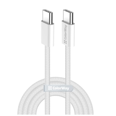 Дата кабель USB-C to USB-C 2.0m (braided cotton) (PD Fast Charging 60W) 3.0А grey ColorWay (CW-CBPDCC068-GR) - фото 1