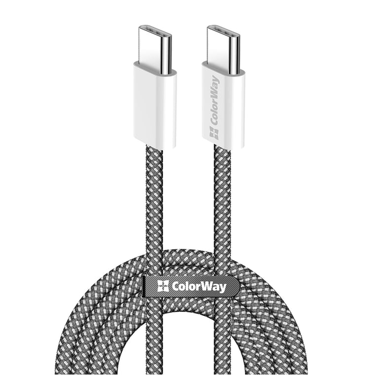 Дата кабель USB-C to USB-C 2.0m (braided cotton) (PD Fast Charging 60W) 3.0А black ColorWay (CW-CBPDCC068-BK) - фото 1