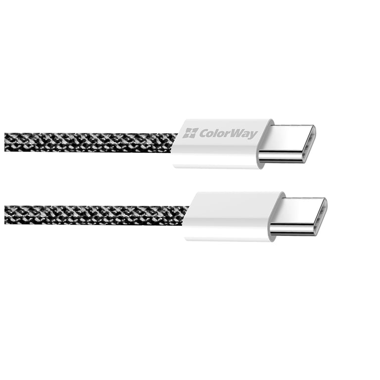 Дата кабель USB-C to USB-C 2.0m (braided cotton) (PD Fast Charging 60W) 3.0А black ColorWay (CW-CBPDCC068-BK) - фото 2