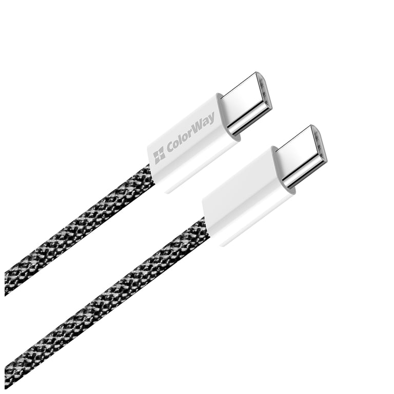 Дата кабель USB-C to USB-C 2.0m (braided cotton) (PD Fast Charging 60W) 3.0А black ColorWay (CW-CBPDCC068-BK) - фото 3