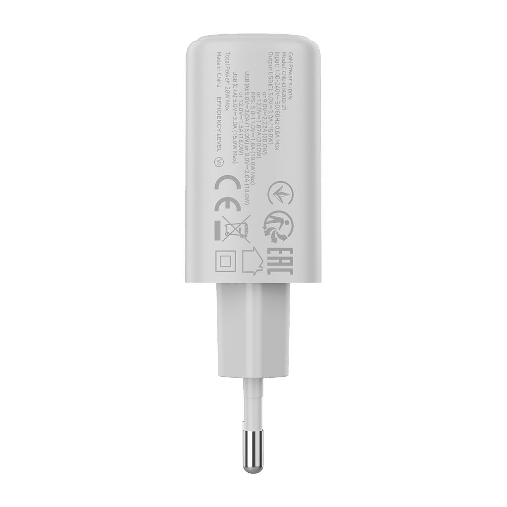 Зарядний пристрій Canyon OnCharge 200 20W 1xPD 1xQC EU White (CNE-CHA200-21) - фото 4 Зарядний пристрій Canyon OnCharge 200 20W 1xPD 1xQC EU White (CNE-CHA200-21) - фото 4