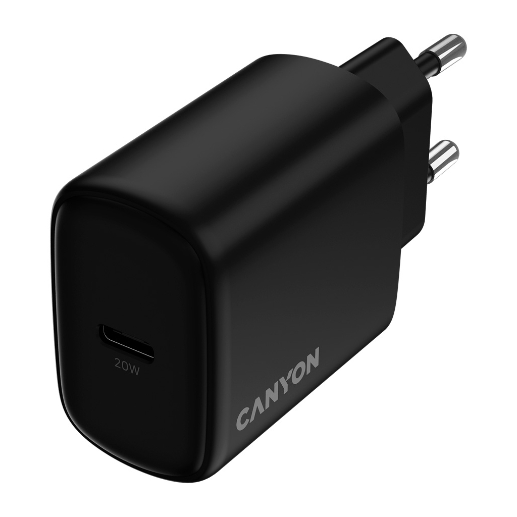 Зарядний пристрій Canyon OnCharge 200 20W 1xPD EU Black (CNE-CHA200-11) - фото 1