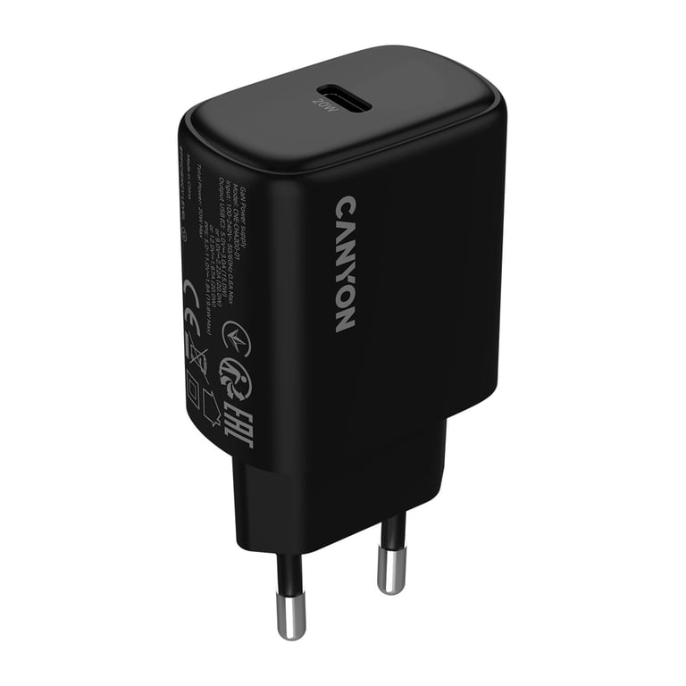 Зарядний пристрій Canyon OnCharge 200 20W 1xPD EU Black (CNE-CHA200-11) - фото 2