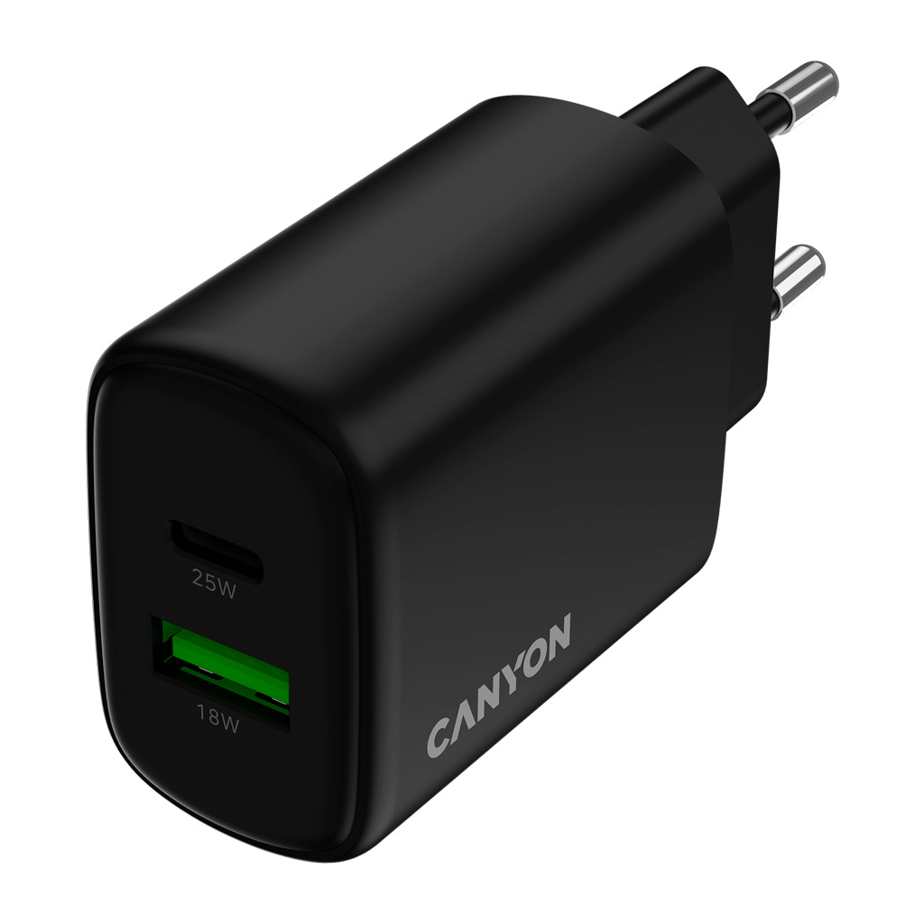 Зарядний пристрій Canyon OnCharge 250 25W 1xPD 1xQC EU Black (CNE-CHA250-31) - фото 1