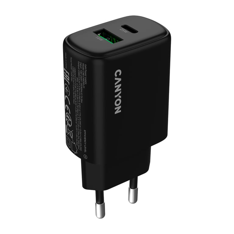 Зарядний пристрій Canyon OnCharge 250 25W 1xPD 1xQC EU Black (CNE-CHA250-31) - фото 2