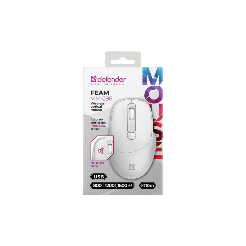 Мишка Defender Feam MM-296 Wireless White (52297) - фото 3 Мишка Defender Feam MM-296 Wireless White (52297) - фото 3