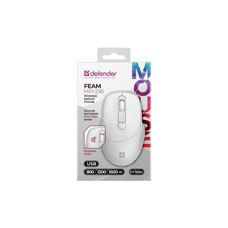 Мишка Defender Feam MM-296 Wireless White (52297) - фото 3