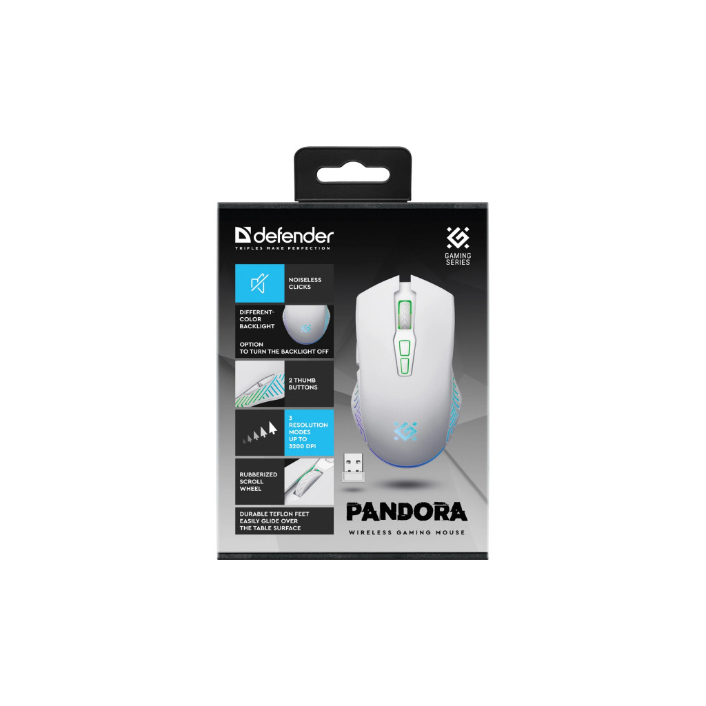 Мишка Defender Pandora GM-502 LED Wireless White (52502) - фото 6 Мишка Defender Pandora GM-502 LED Wireless White (52502) - фото 6