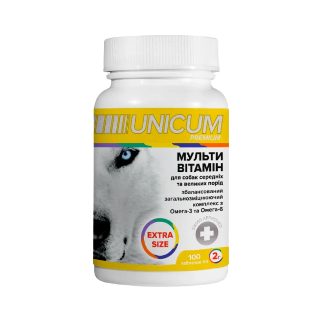 Вітаміни для собак Unicum PREMIUM EXTRA SIZE мультивітамін 100 табл. (4820275971678) - фото 1 Вітаміни для собак Unicum PREMIUM EXTRA SIZE мультивітамін 100 табл. (4820275971678) - фото 1