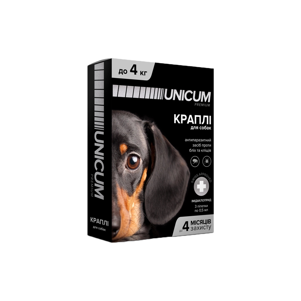 Краплі для тварин Unicum Premium від бліх та кліщів на холку для собак масою до 4 кг/3 шт (4820150201784) Краплі для тварин Unicum Premium від бліх та кліщів на холку для собак масою до 4 кг/3 шт (4820150201784)