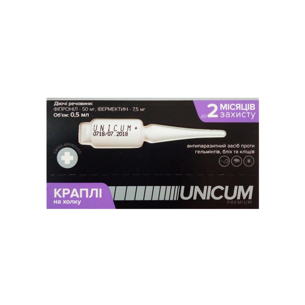Краплі для тварин Unicum COMPLEX проти бліх, кліщів і гельмінтів на холку для кішок 4-8 кг/4 шт (4820150202491) - фото 2 Краплі для тварин Unicum COMPLEX проти бліх, кліщів і гельмінтів на холку для кішок 4-8 кг/4 шт (4820150202491) - фото 2