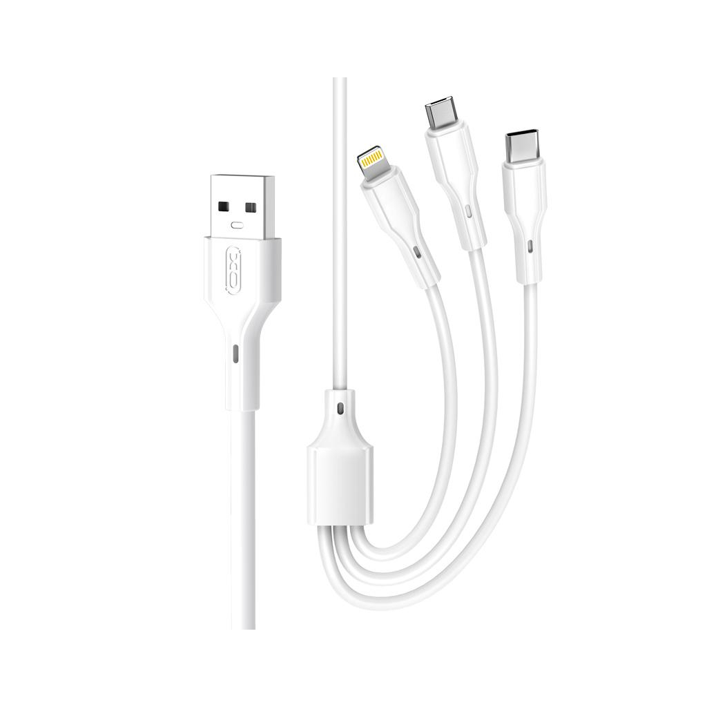 Дата кабель USB 2.0 AM to Lightning + Micro 5P + USB-C 1.0m 2.4A XO (CB-23U3) - фото 1