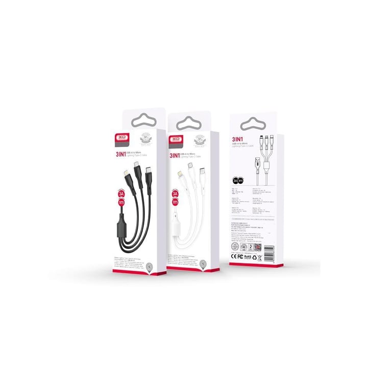 Дата кабель USB 2.0 AM to Lightning + Micro 5P + USB-C 1.0m 2.4A XO (CB-23U3) - фото 2