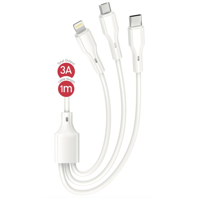 Дата кабель USB 2.0 AM to Lightning + Micro 5P + USB-C 1.0m 2.4A XO (CB-23U3) - фото 4
