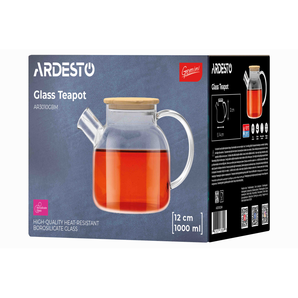 Заварник Ardesto Gemini боросилікатне скло бамбук прозорий 1000мл (AR3010GBM) - фото 3 Заварник Ardesto Gemini боросилікатне скло бамбук прозорий 1000мл (AR3010GBM) - фото 3